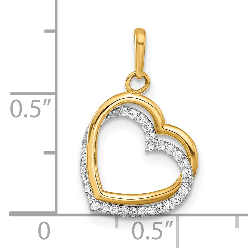 10K Two-Tone 10K Polished Cz Hearts Charm