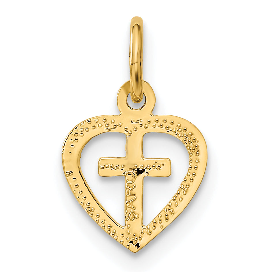10K Yellow Gold Cross In Heart Charm