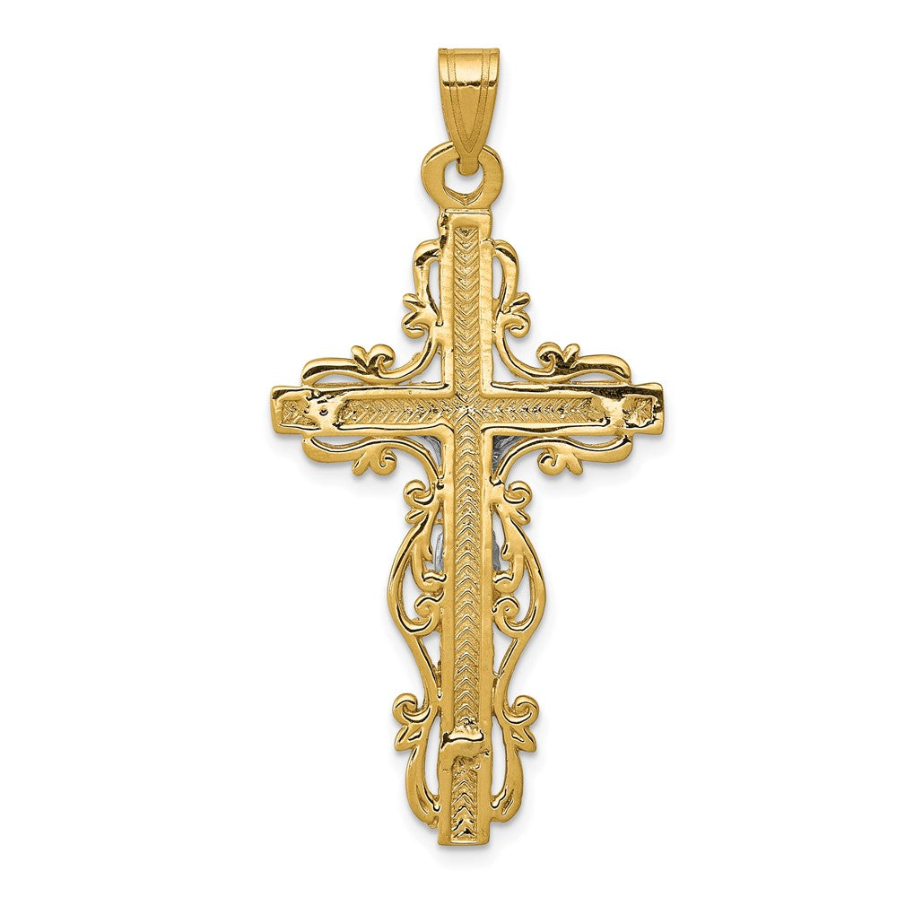 10K Two-Tone Diamond-Cut Crucifix Pendant