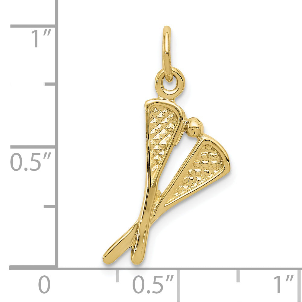 10K Yellow Gold Polished Lacrosse Sticks Charm