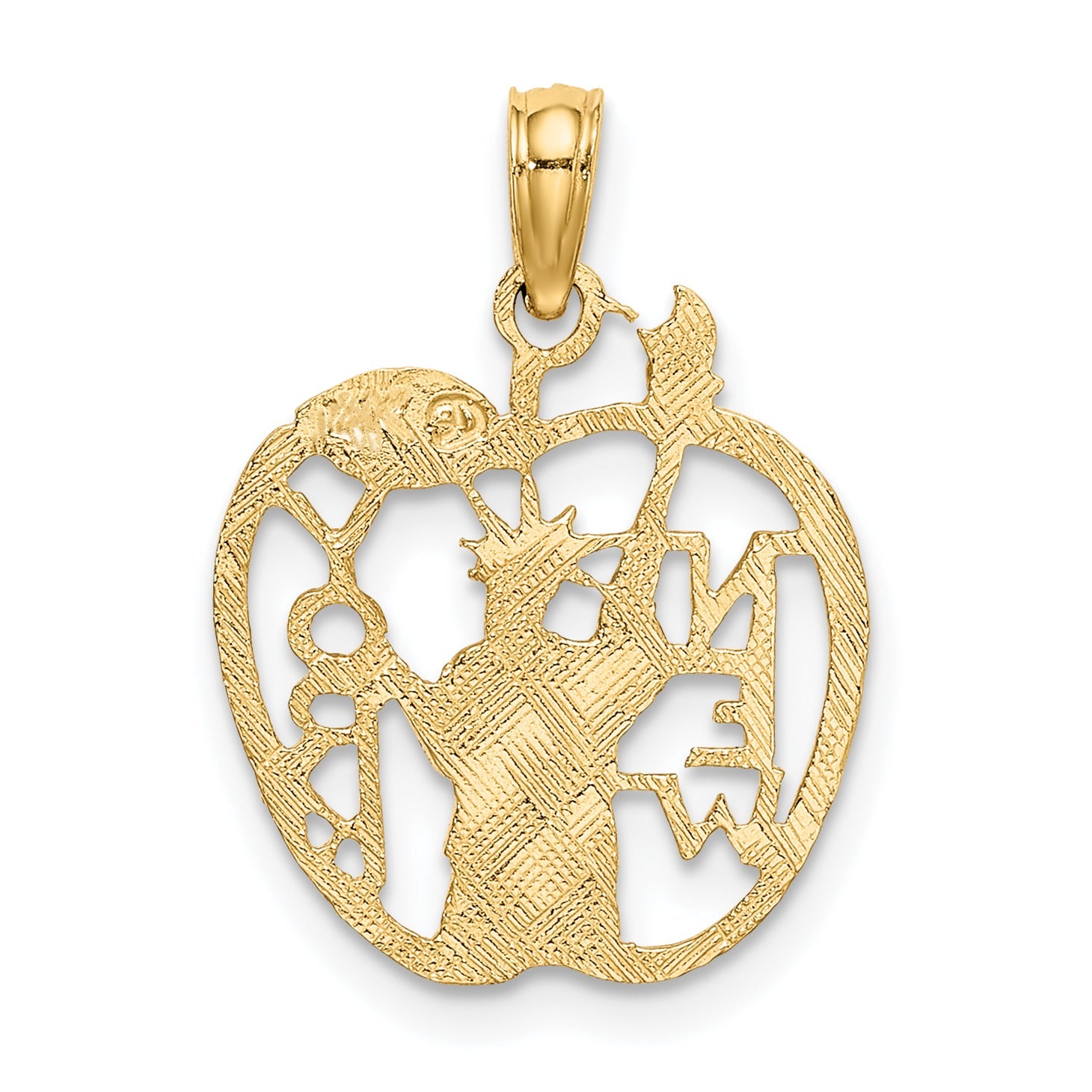 10K Yellow Gold Cut-Out New York W/Statue Of Liberty In Apple Charm