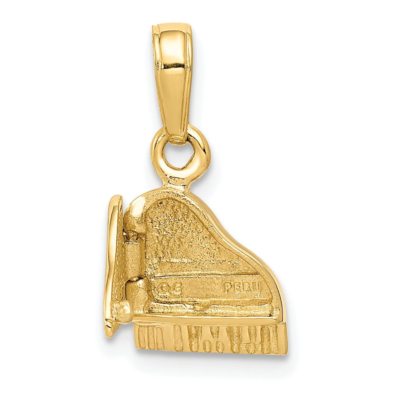 10K Yellow Gold 3-D Lid Opens Piano Pendant