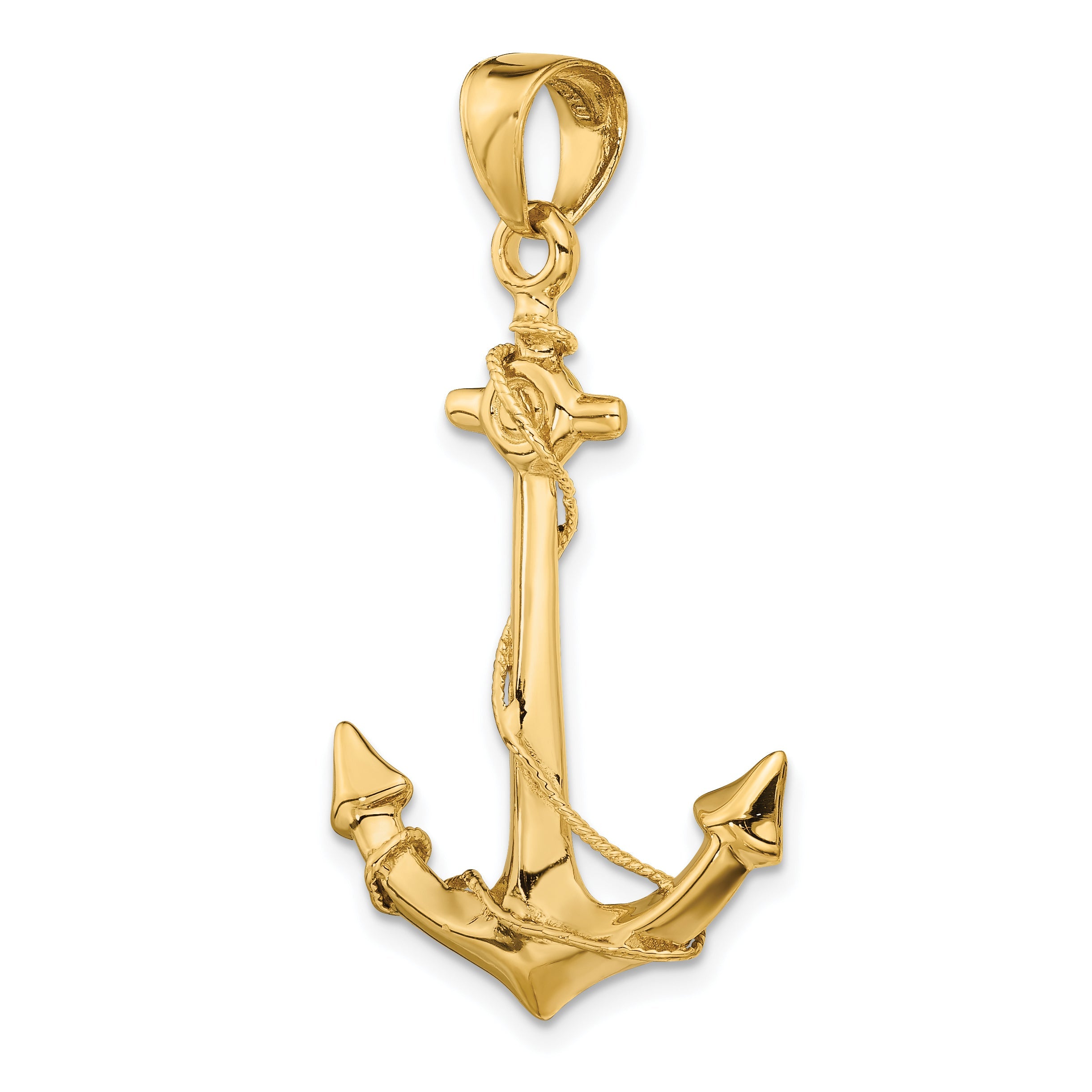 10K Yellow Gold 3-D Anchor With Rope Pendant