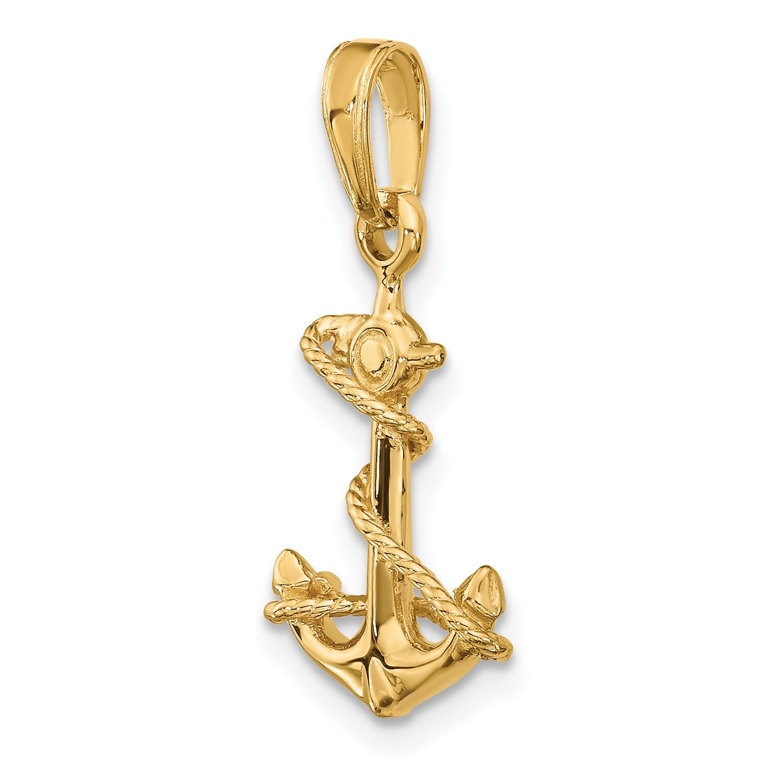 10K Yellow Gold 3-D Anchor With Rope Pendant