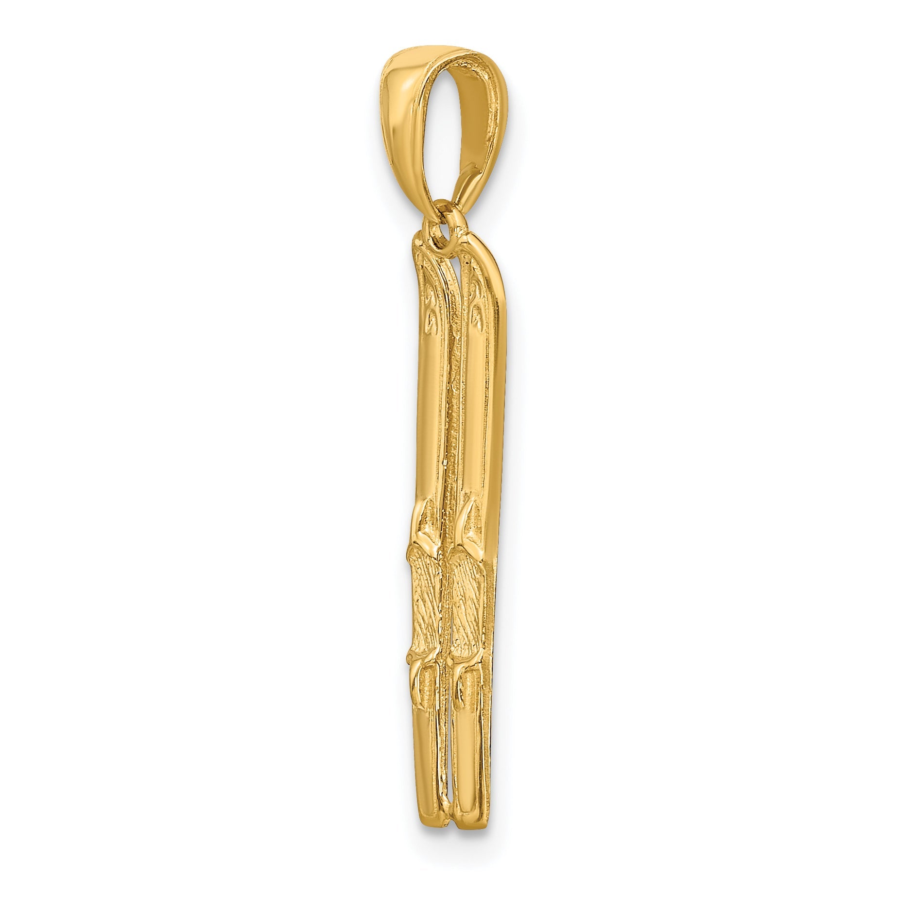 10K Yellow Gold 3-D Snow Skis Pendant