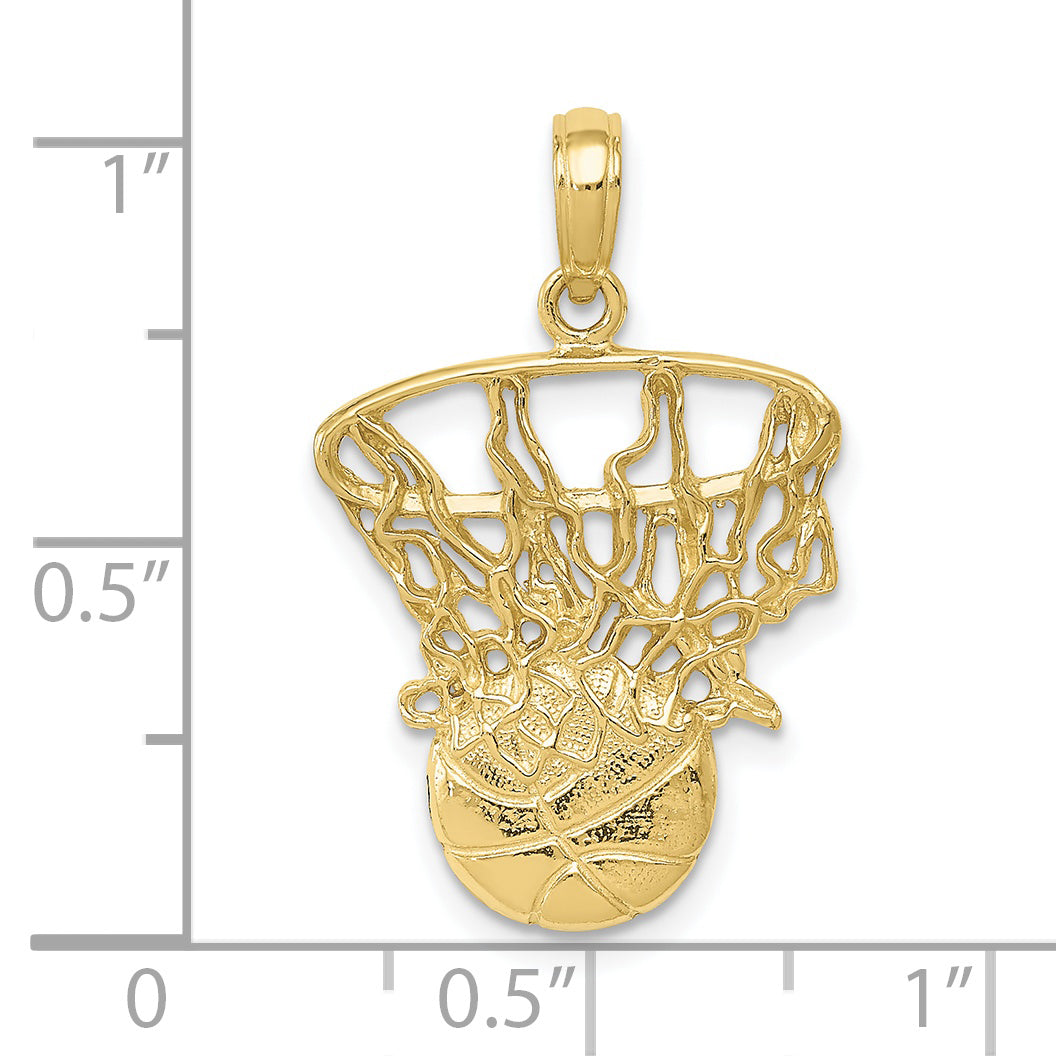 10K Yellow Gold 10K Swoosh Basketball And Net Pendant