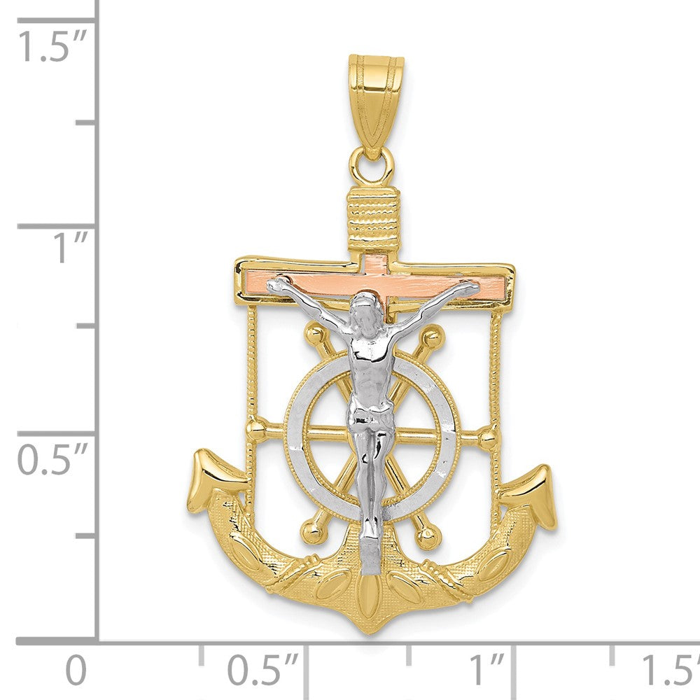 10K Tri Color Tri-Color Diamond-Cut W/Textured Mariner'S Cross Pendant