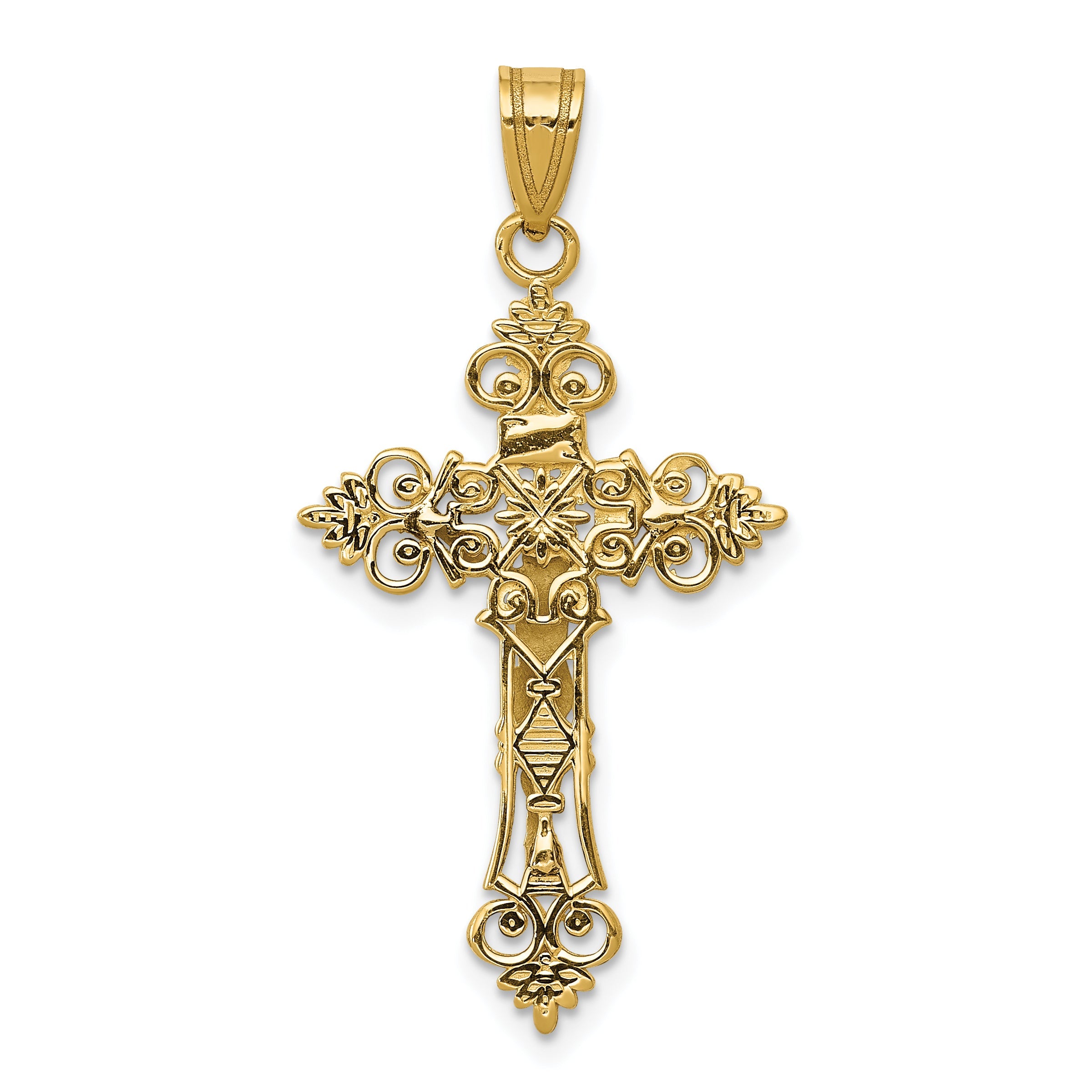 10K Two-Tone 10K Medium Lacey-Edged Inri Crucifix Pendant
