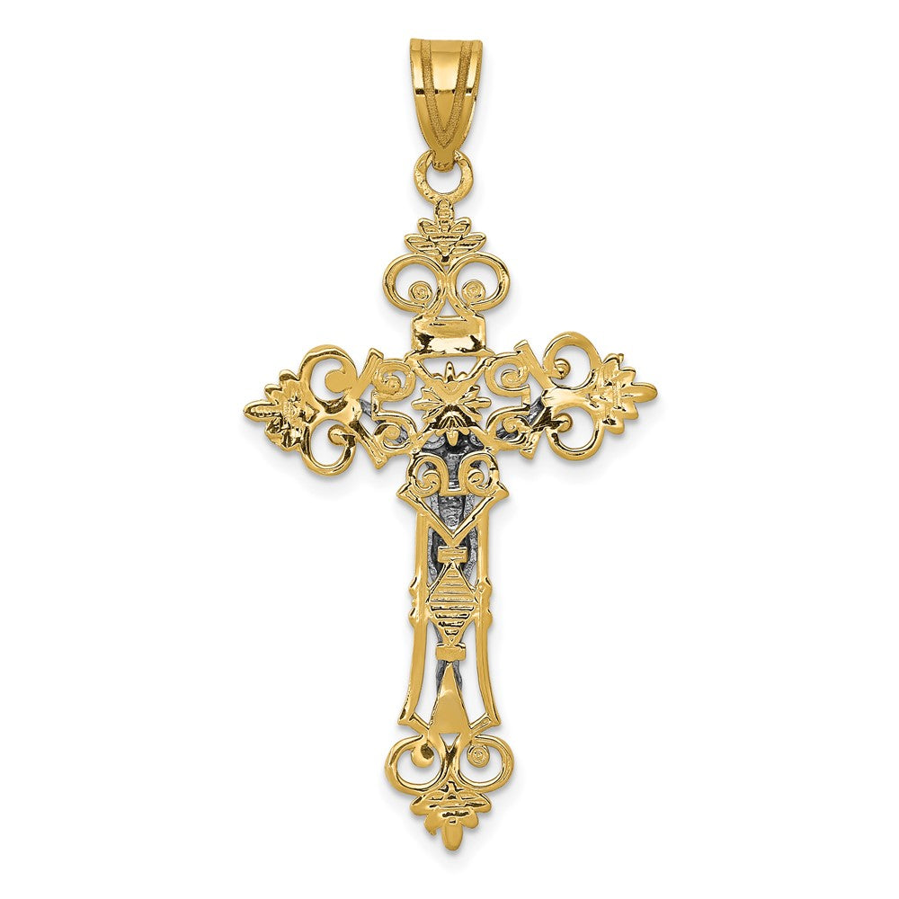 10K Two-Tone 10K Large Lacey-Edged Inri Crucifix Pendant