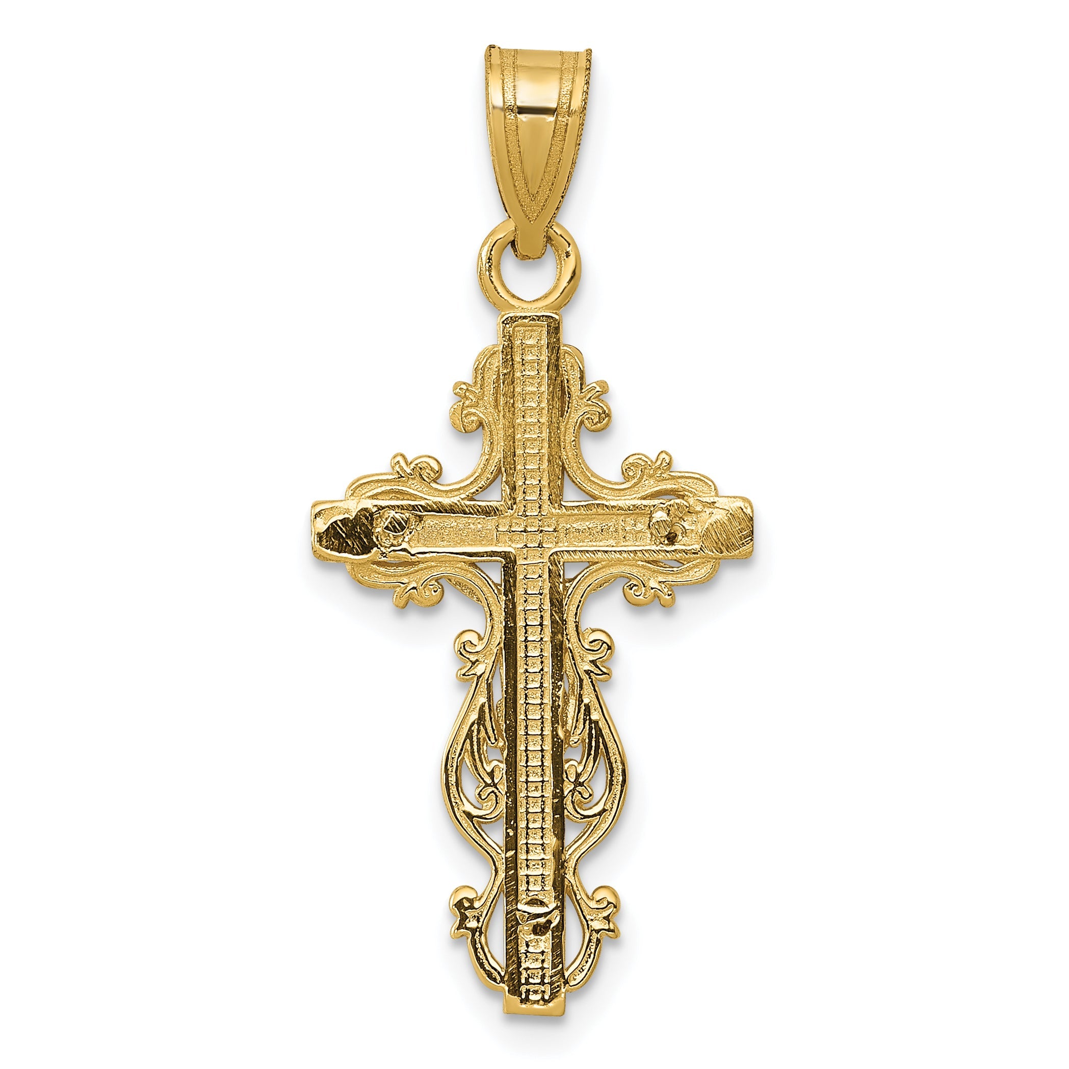 10K Two-Tone 10K Small Narrow Cross W/Crucifix Pendant