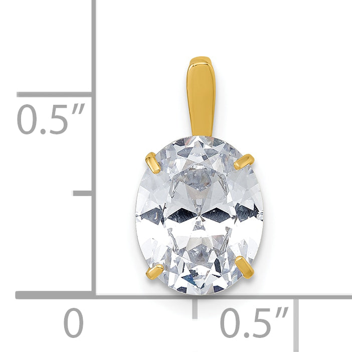 10K Yellow Gold Polished 8.00 X 10.00mm White Oval Cz Pendant