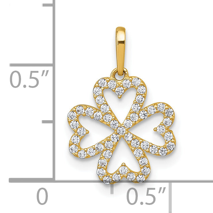 10K Yellow Gold Polished Cz Four-Leaf Clover Pendant