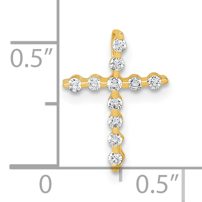 10K Yellow Gold Polished Cz Latin Cross Chain Slide Pendant