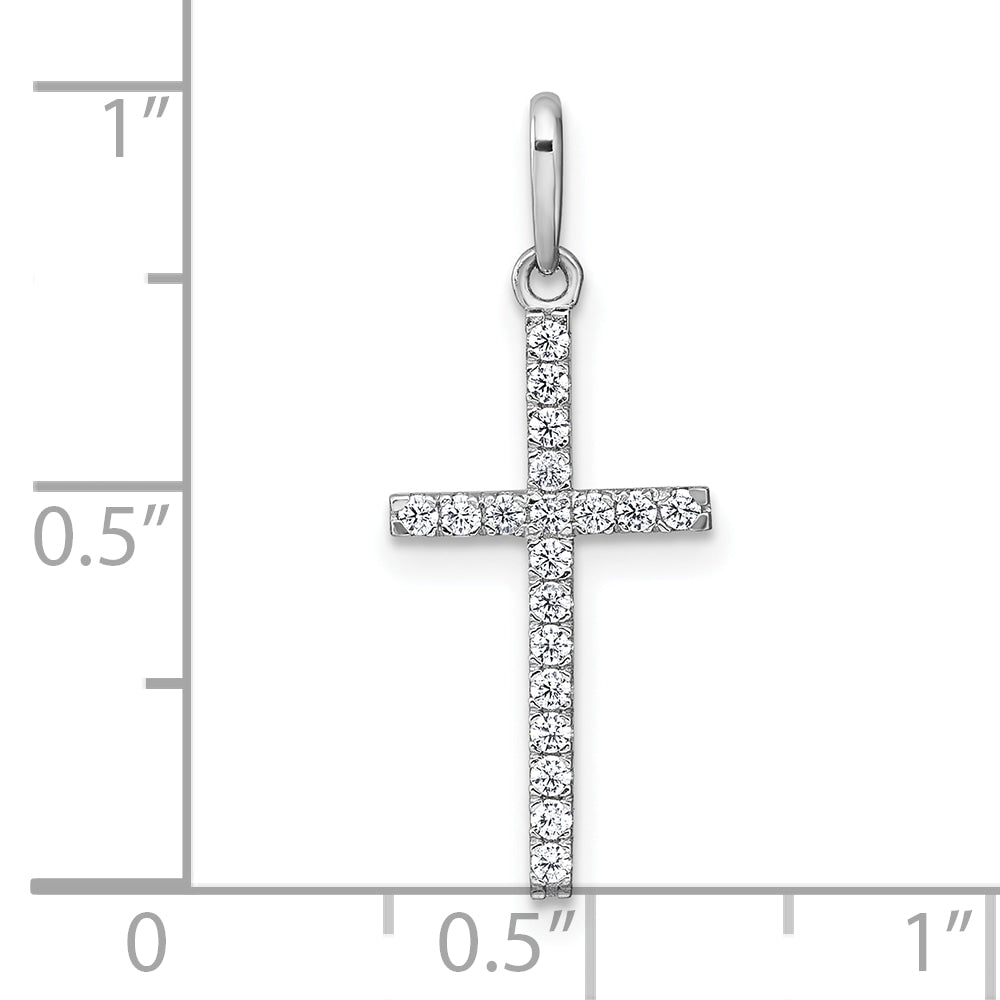 10K White Gold Polished Cz Latin Cross Pendant