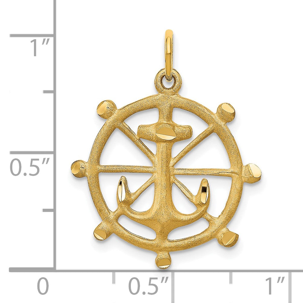 10K Yellow Gold Anchor In A Wheel Charm