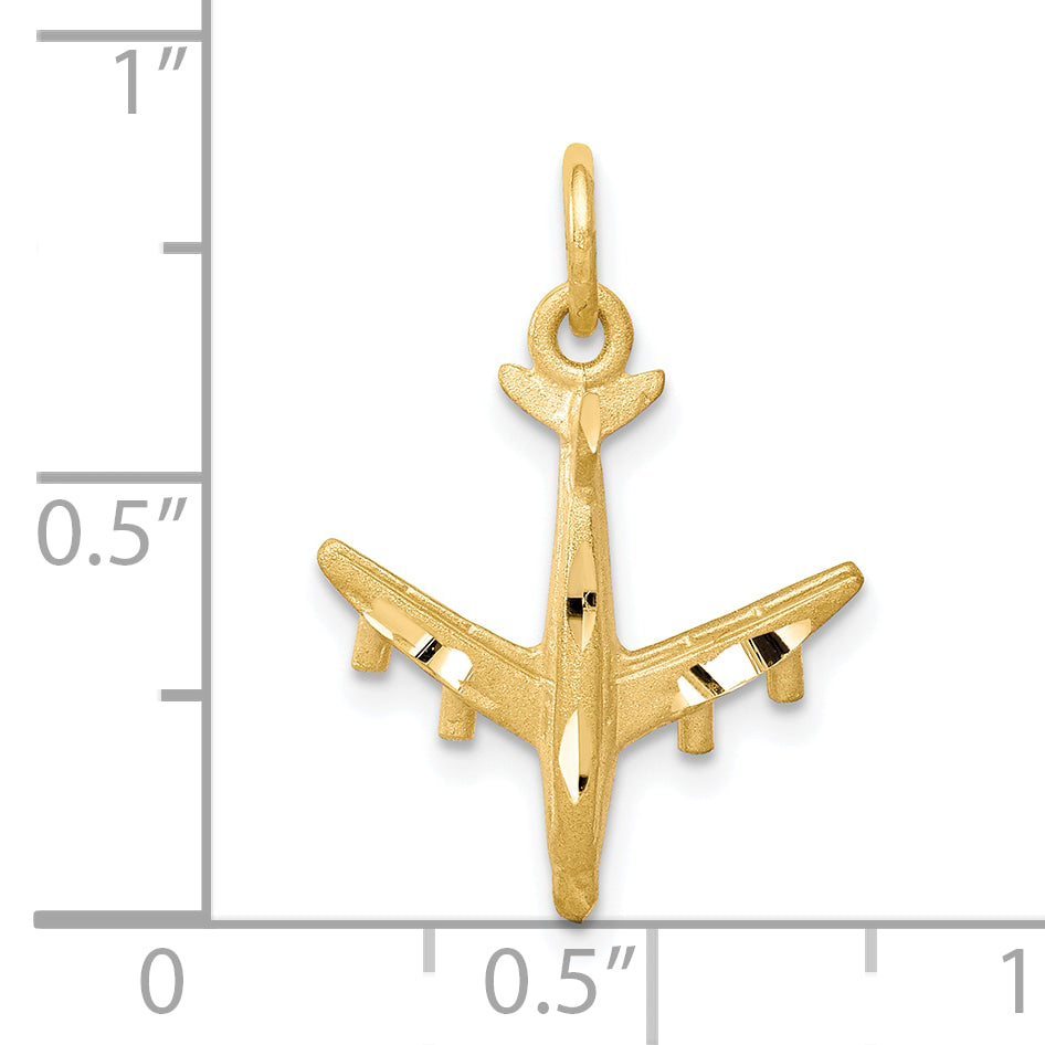 10k yellow gold solid satin airplane charm