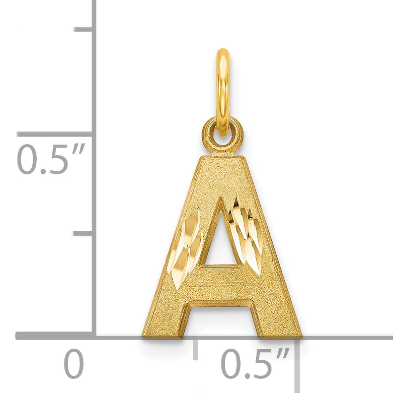 10K Yellow Gold Satin Diamond-Cut Initial A Charm