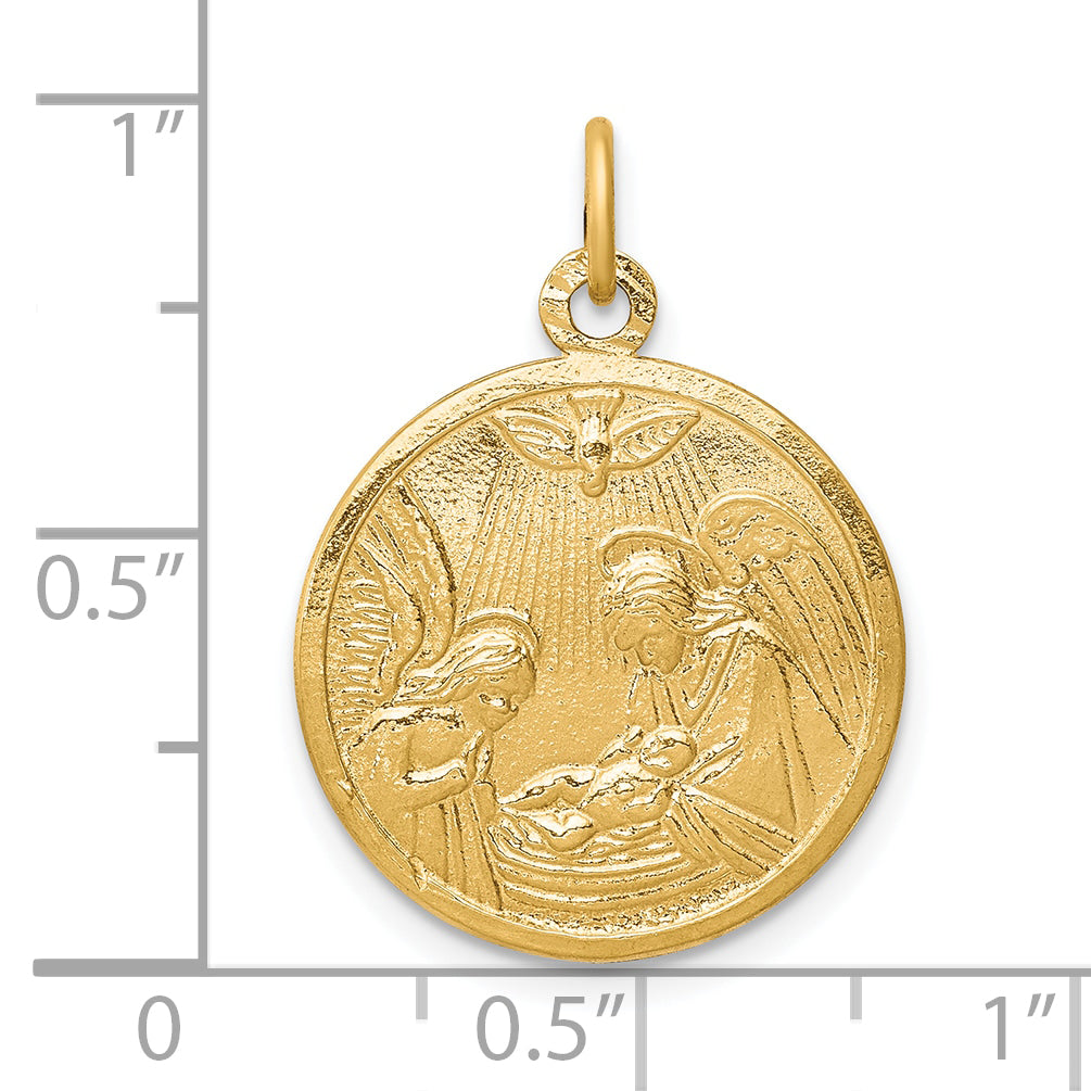 10K Yellow Gold Solid Satin Polished Baptism Disc Pendant