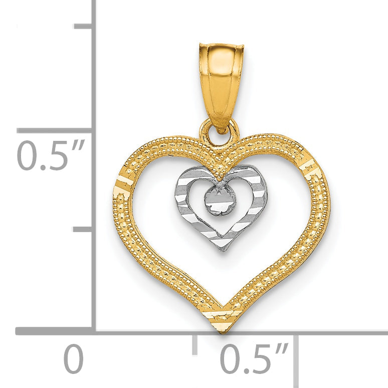 10K Yellow W/Rhodium Heart Charm