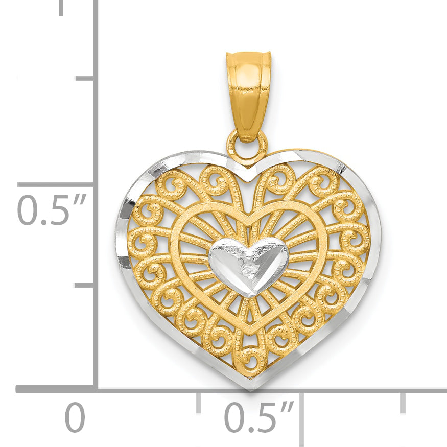 10K Yellow W/Rhodium Heart Charm