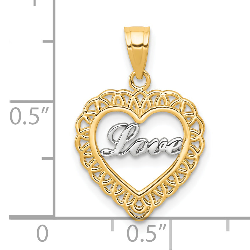 10K Yellow W/Rhodium W/ Rhodium Love Heart Charm