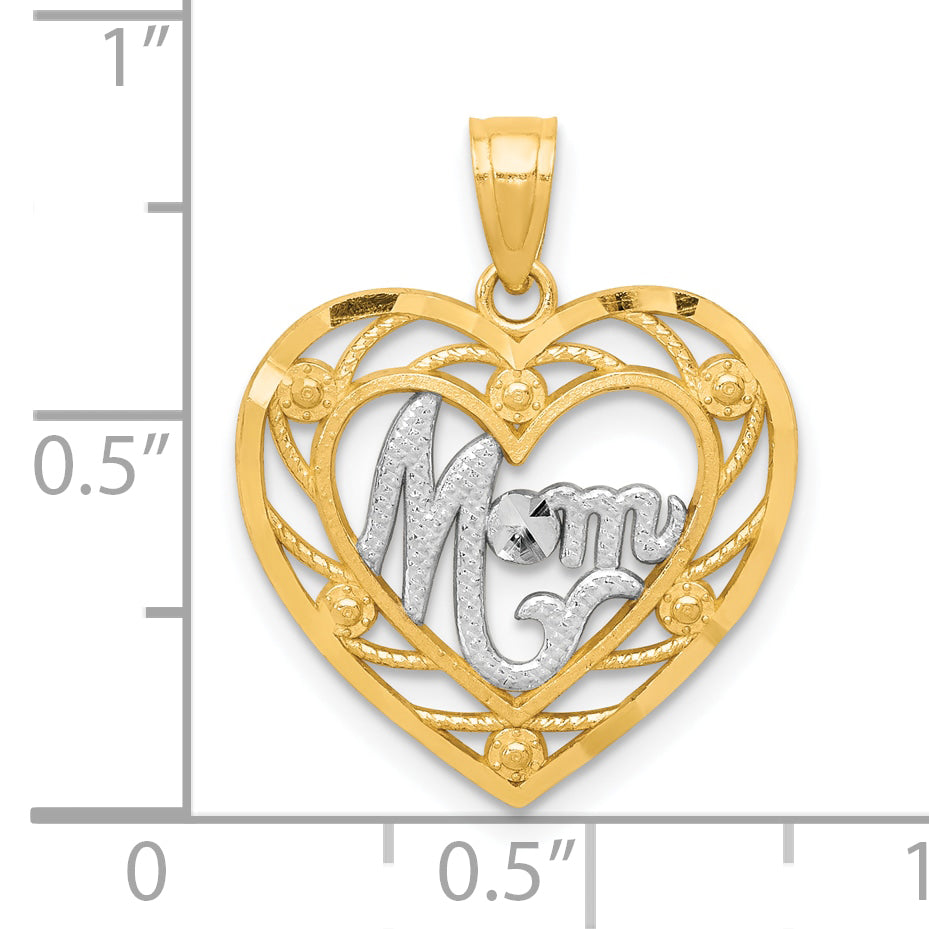 10K Yellow W/Rhodium & Rhodium Mom Heart Charm
