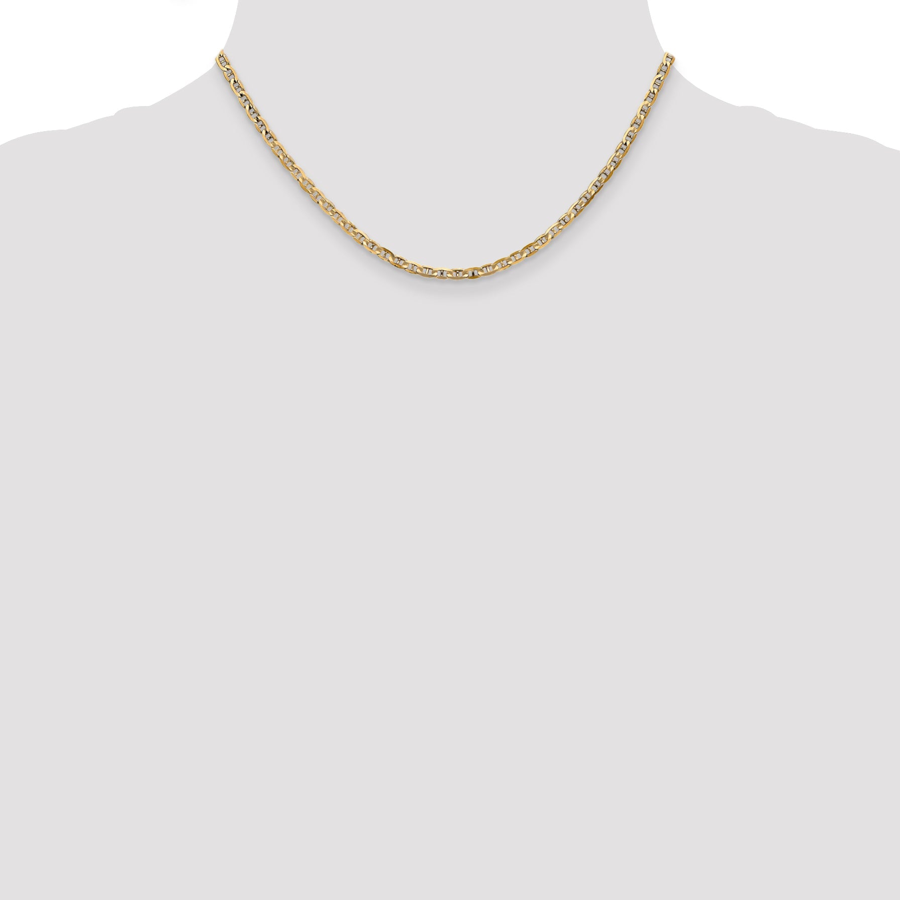 16 Inch 10K Yellow Gold 3mm Concave Anchor Chain Necklace