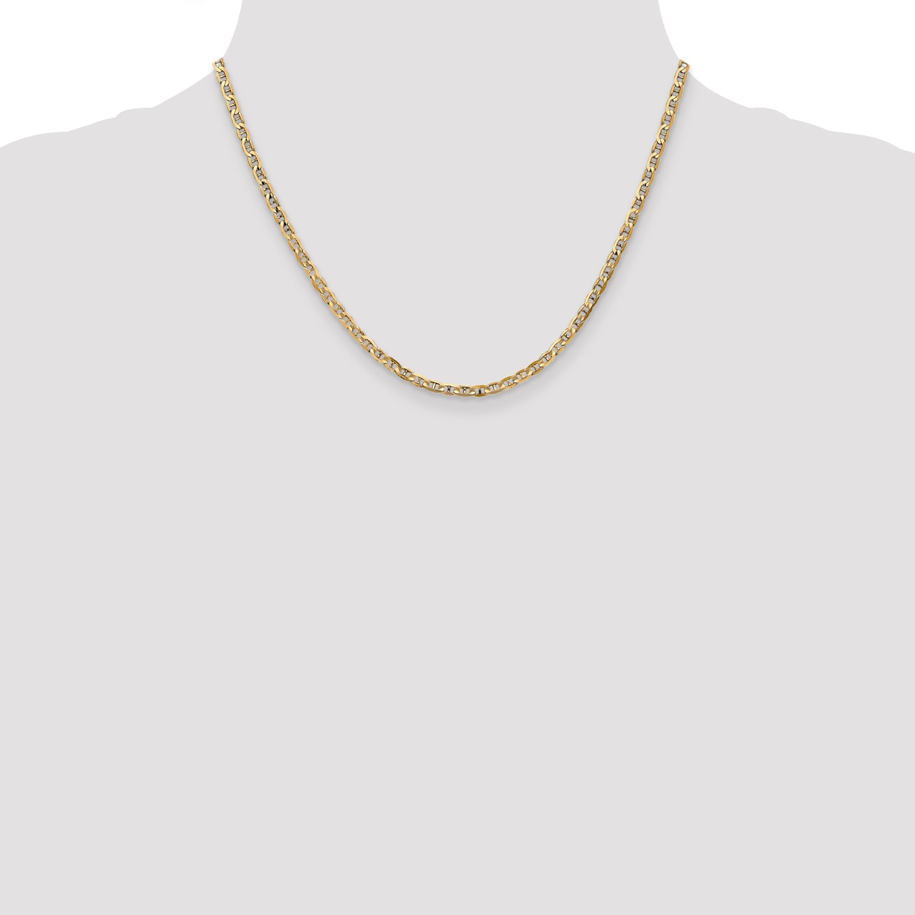 18 Inch 10K Yellow Gold 3mm Concave Anchor Chain Necklace