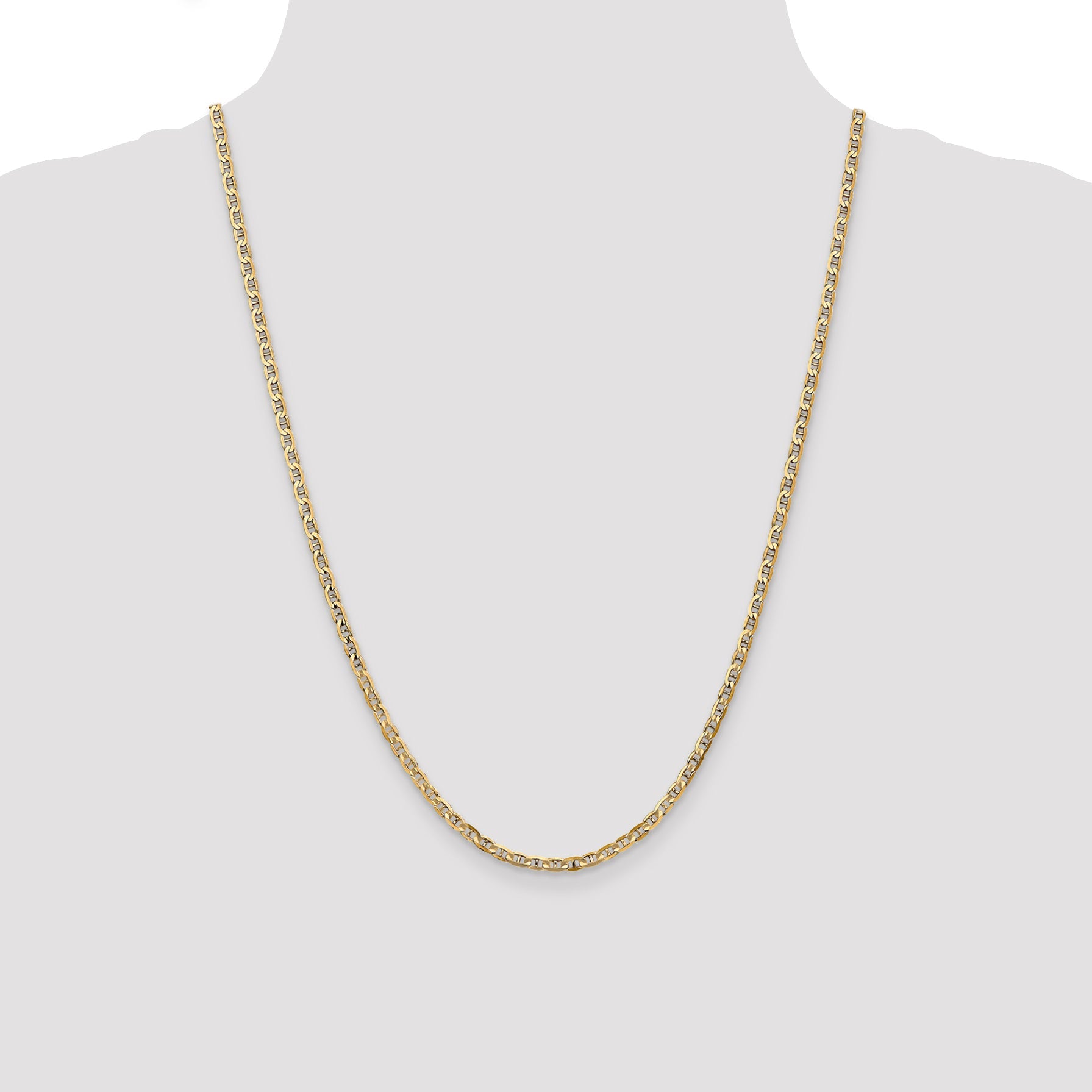 24 Inch 10K Yellow Gold 3mm Concave Anchor Chain Necklace