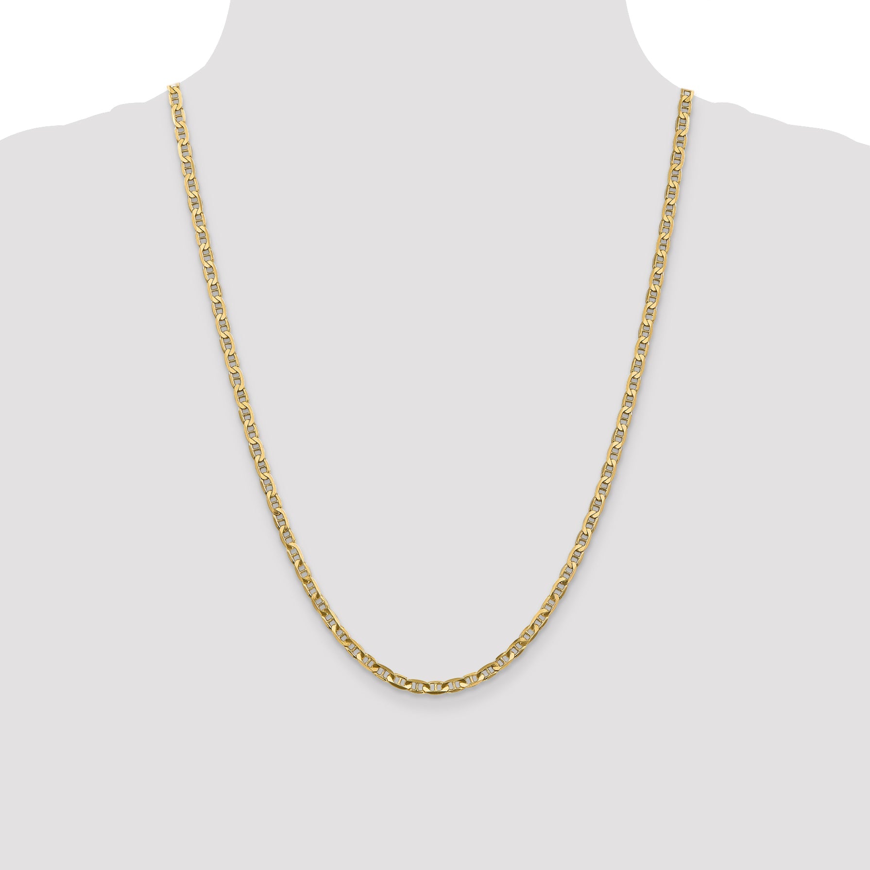 24 Inch 10K Yellow Gold 3.75mm Concave Anchor Chain Necklace