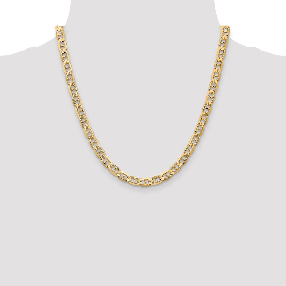 2 Inch 10K Yellow Gold 10K 6.25mm Concave Anchor Chain Necklace