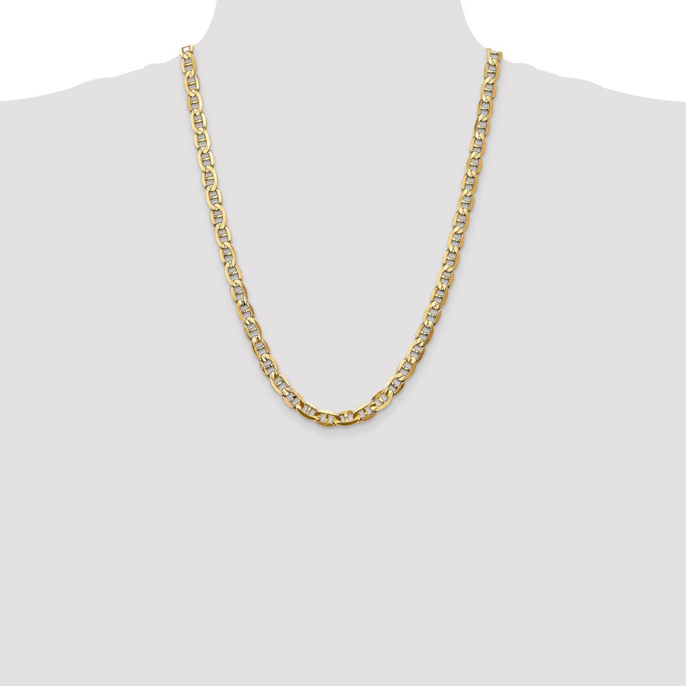 24 Inch 10K Yellow Gold 7mm Concave Anchor Chain Necklace
