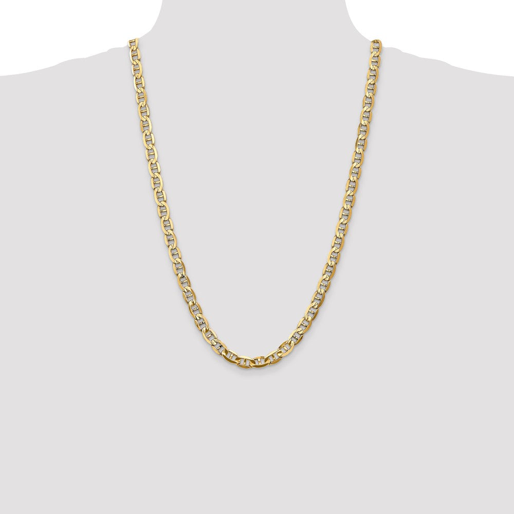 26 Inch 10K Yellow Gold 7mm Concave Anchor Chain Necklace