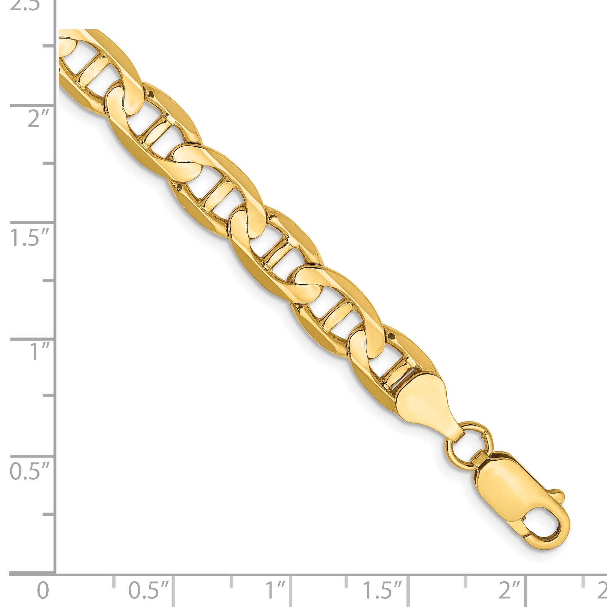 9 Inch 10K Yellow Gold 7mm Concave Anchor Chain Bracelet