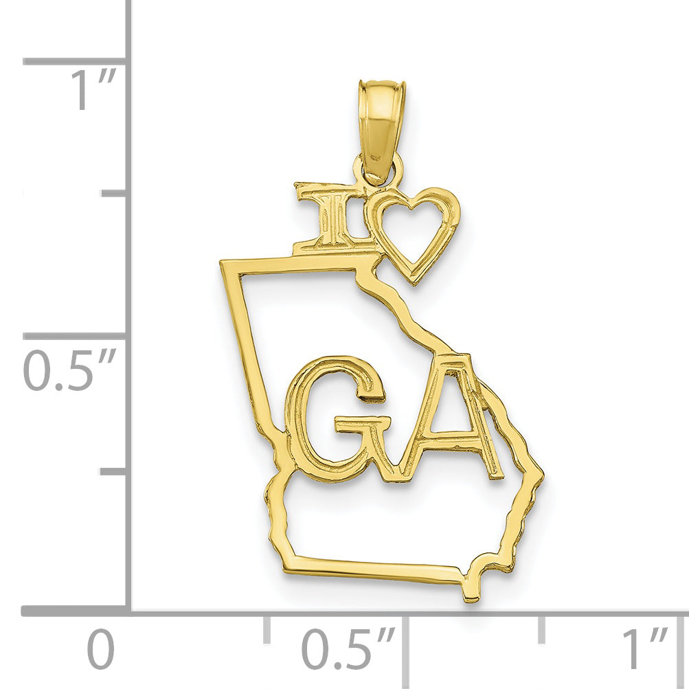 10K Yellow Gold 10K Solid Georgia State Pendant
