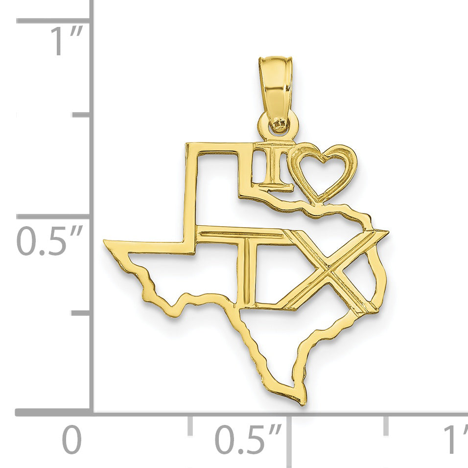 10K Yellow Gold 10K Solid Texas State Pendant