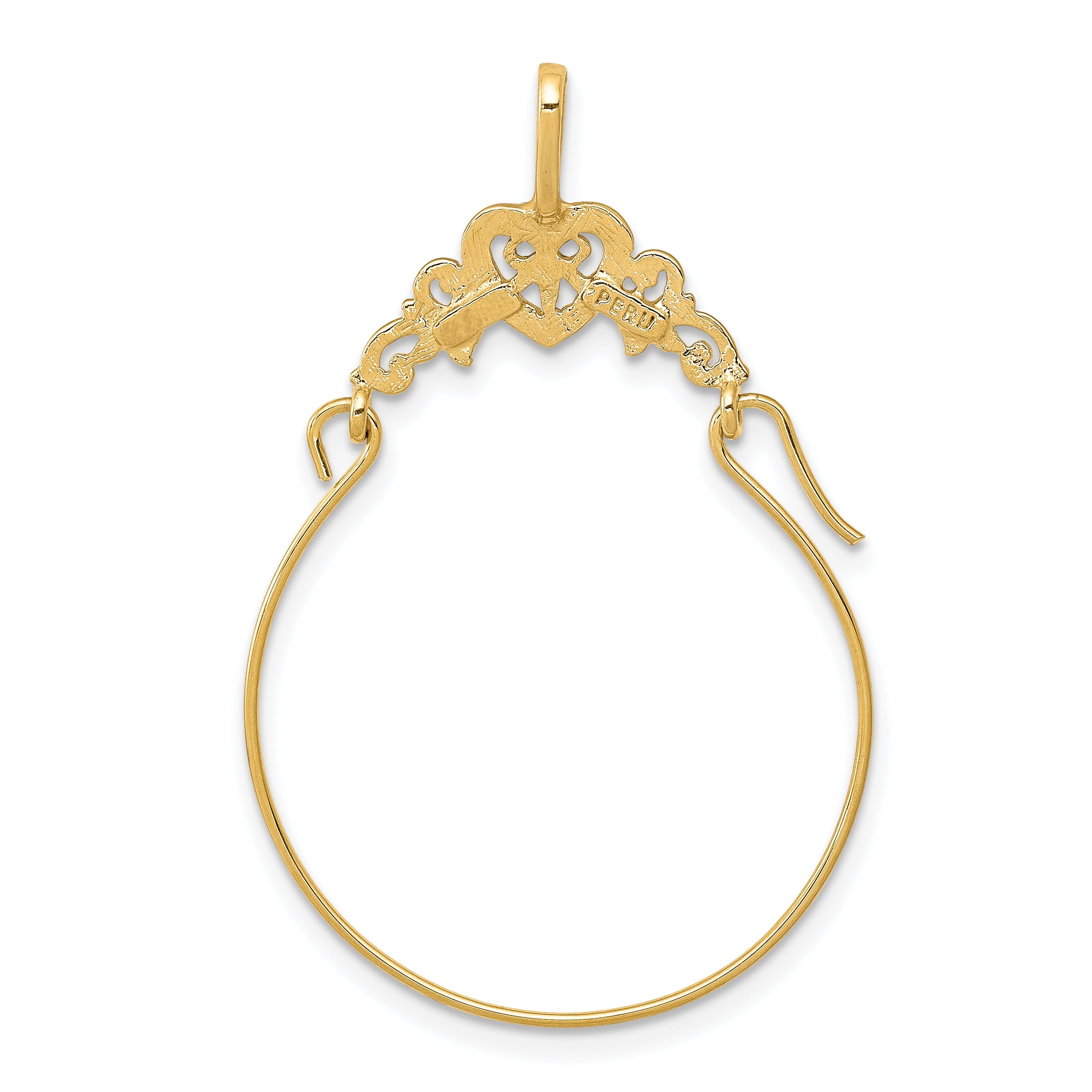 10K Yellow Gold Polished Filigree Heart Charm Holder