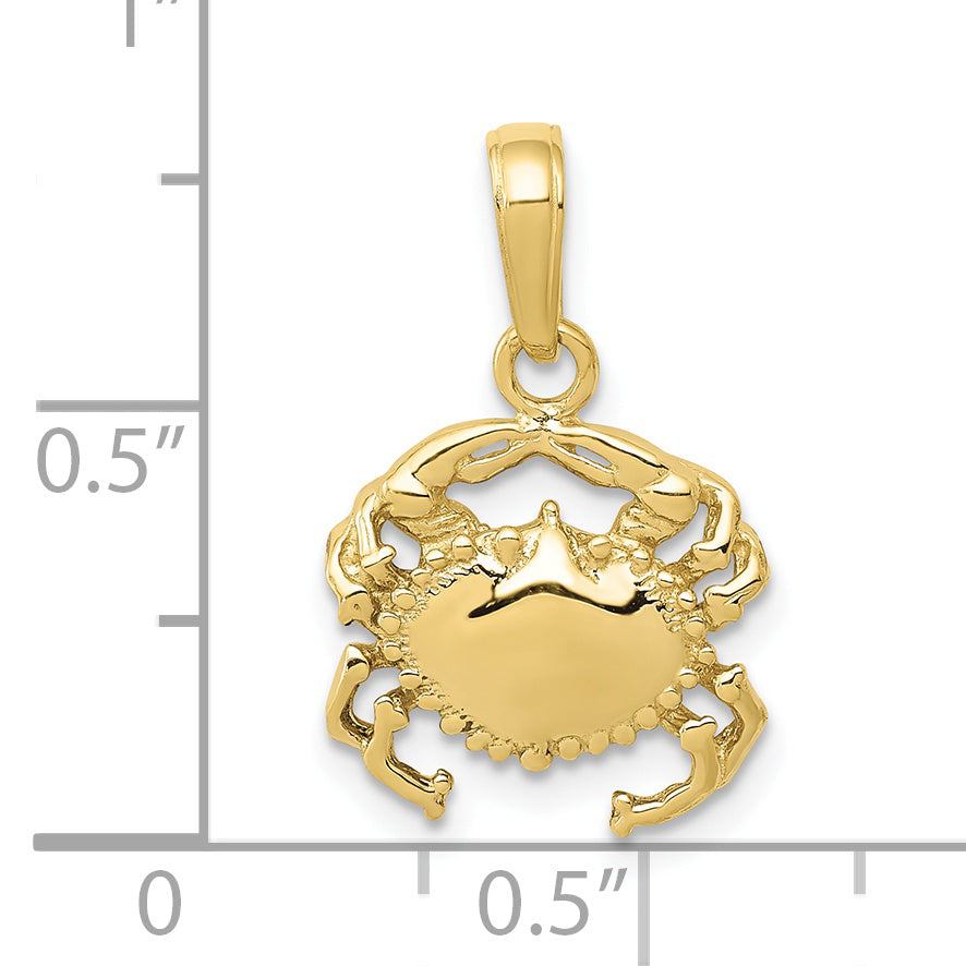 10K Yellow Gold Solid Polished Open-Backed Crab Pendant