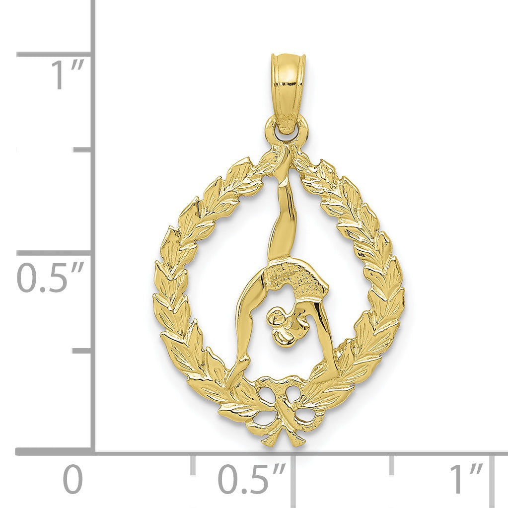 10K Yellow Gold 10K Solid Polished Framed Gymnast Pendant