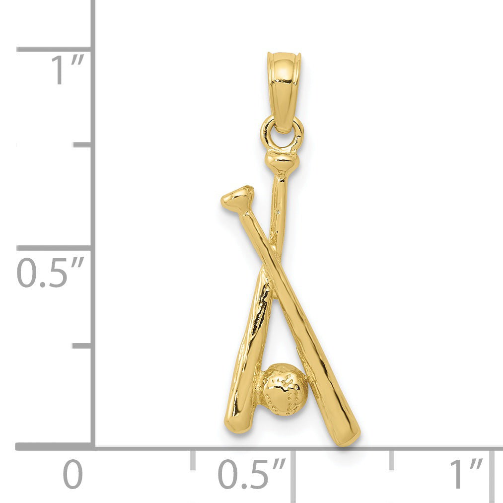 10K Yellow Gold 10K Polished Open-Backed Bats And Baseball Pendant