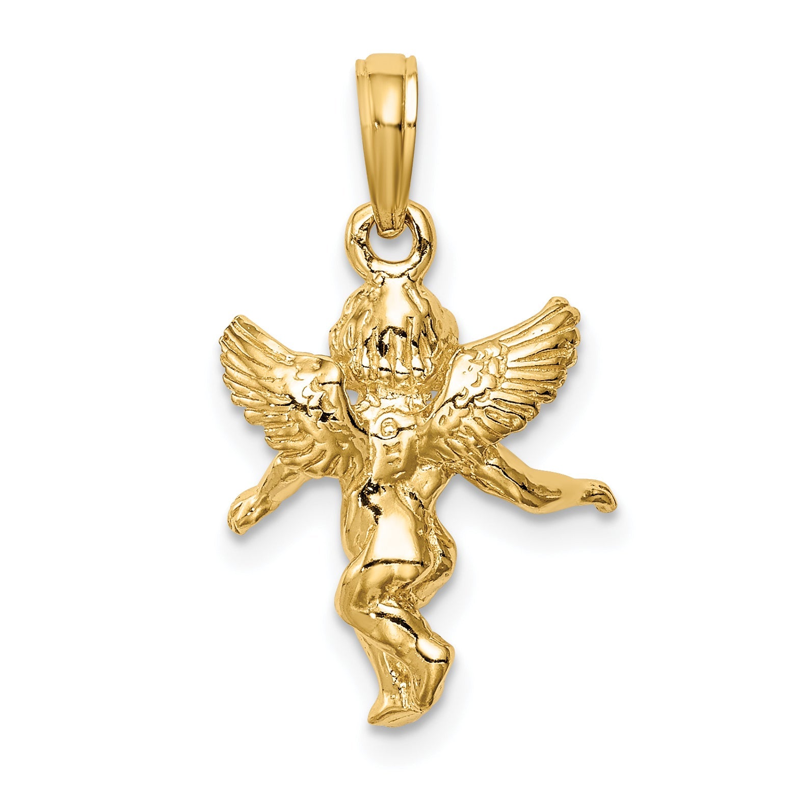 10K Yellow Gold 3D Polished Solid Angel Pendant