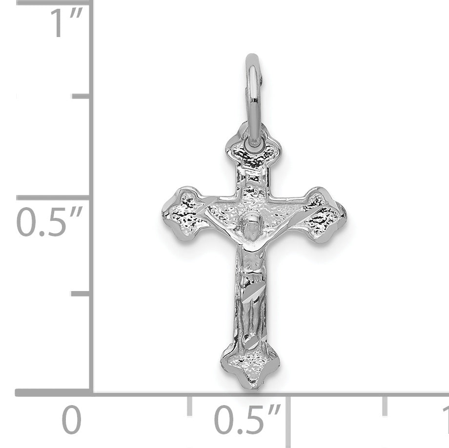 10K White Gold Diamond-Cut Crucifix Charm