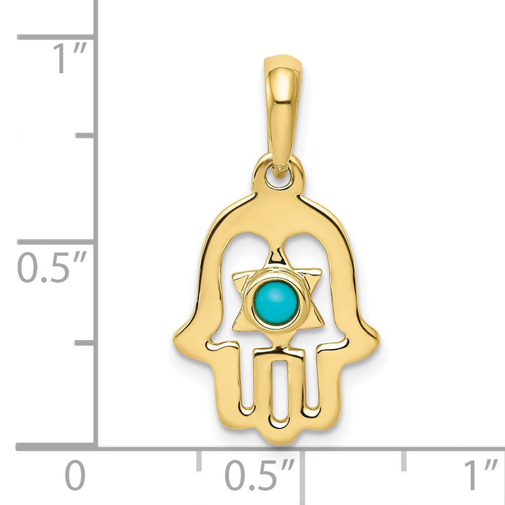 10K Yellow Gold Turquoise Chamseh Pendant