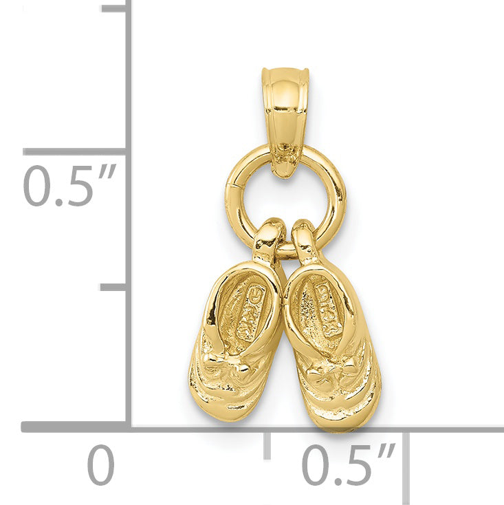 10K Yellow Gold 3D Moveable Baby Shoes Charm