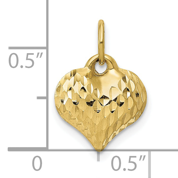 10K Yellow Gold 10K Polished & Textured 3-D Heart Pendant