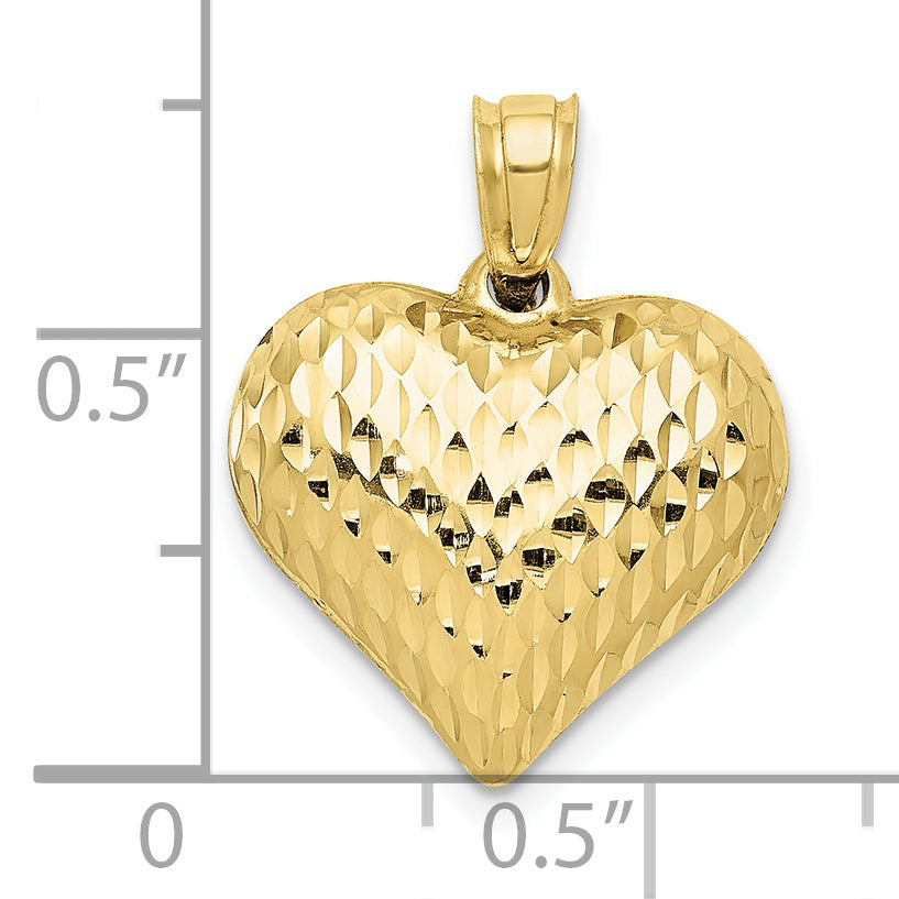 10K Yellow Gold 10K Polished & Textured 3-D Heart Pendant