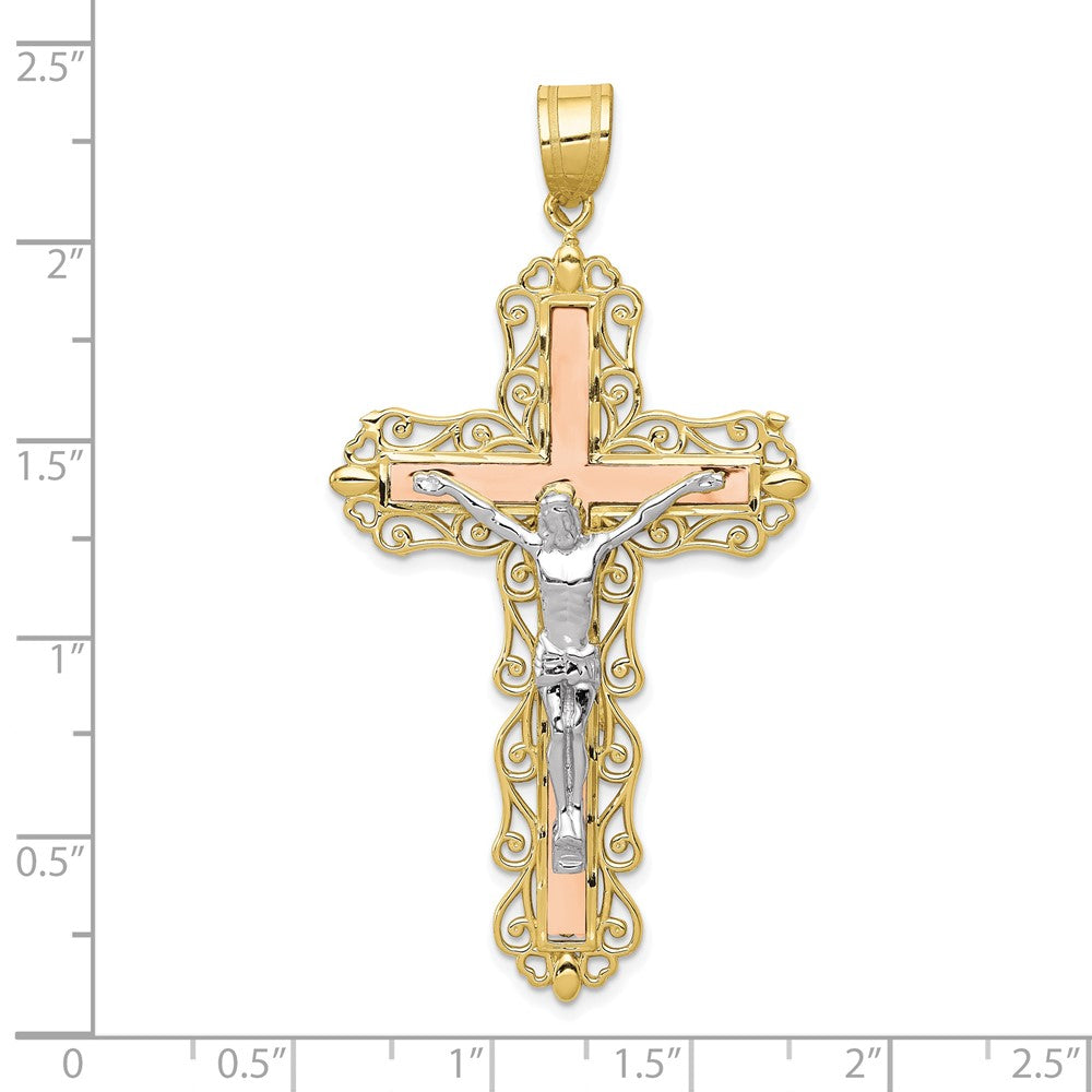 10K Tri Color 10K Tri-Color Diamond-Cut Crucifix Pendant