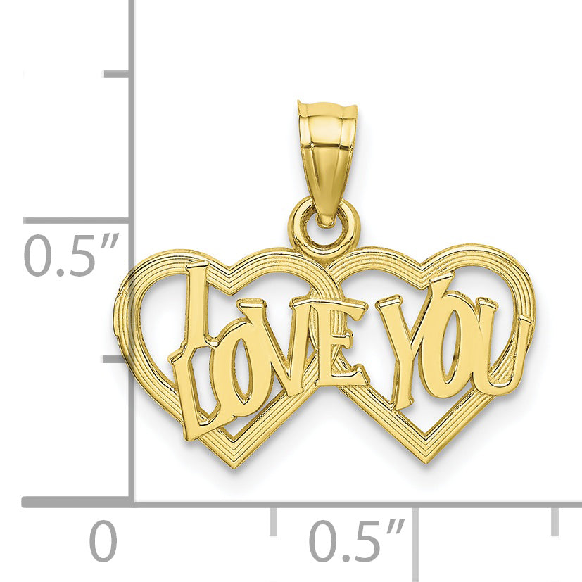 10K Yellow Gold 10K Polished /Textured I Love You Double Heart Pendant