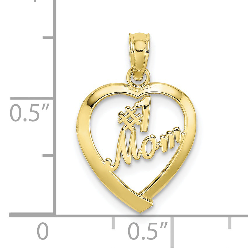 10K Yellow Gold 10K #1 Mom In Heart Pendant