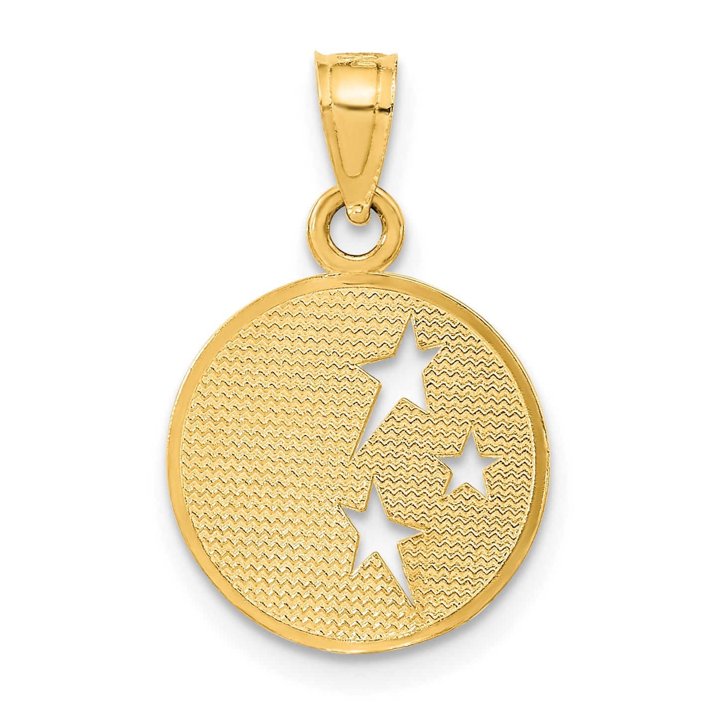 10K Yellow Gold Polished Flat-Backed Moon With Three Stars Pendant